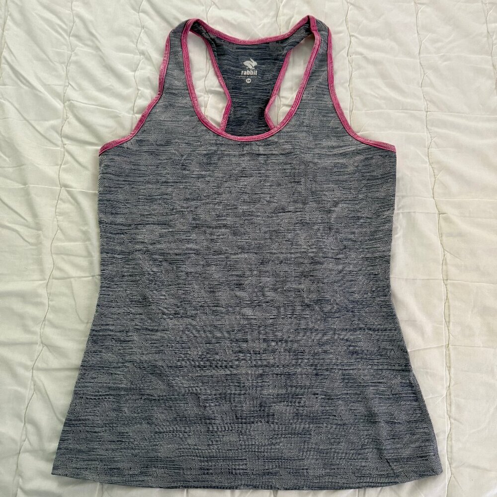 Rabbit Bunny Hop Tank - Gray with Pink Trim Size Small